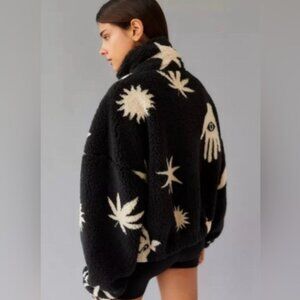Urban Outfitters Olivia Sherpa Jacket Evil Eye Star Hand Black White Large RARE